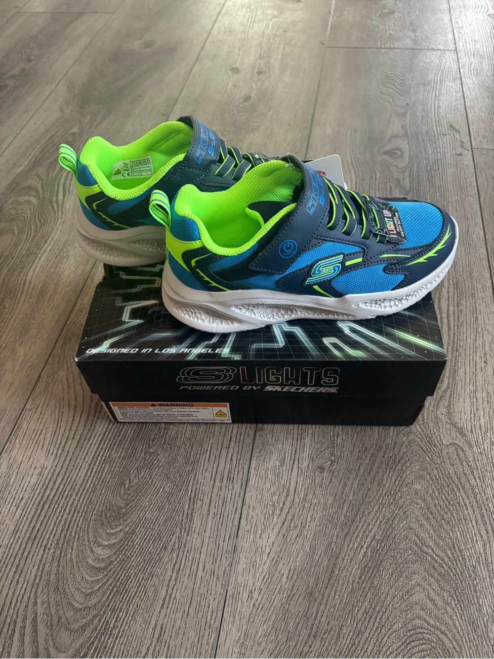 Skechers Kids' Light-Up Athletic Shoes - Blue & Neon Green